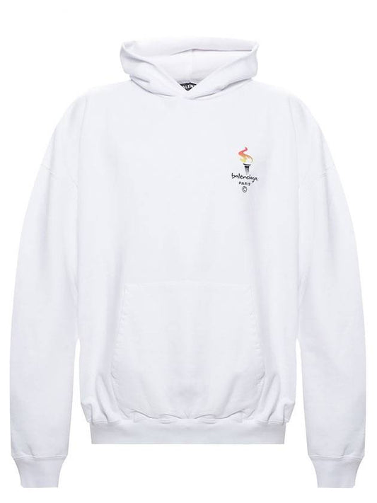 Balenciaga Embroidered Flame Logo Hoodie White