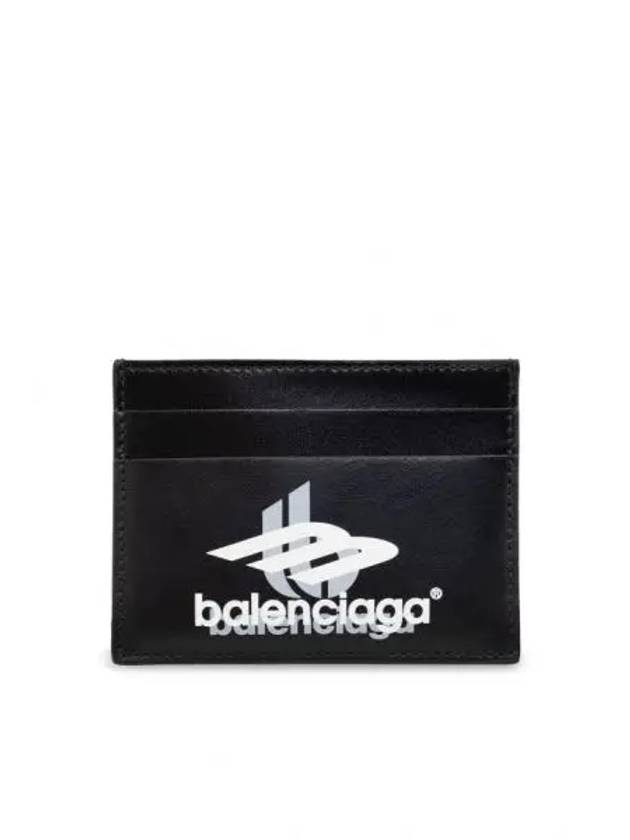 Balenciaga Logo Print Leather Card Wallet Black