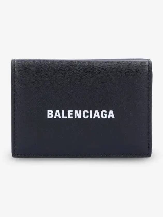 Balenciaga Logo Print Tri-Fold Half Wallet Black