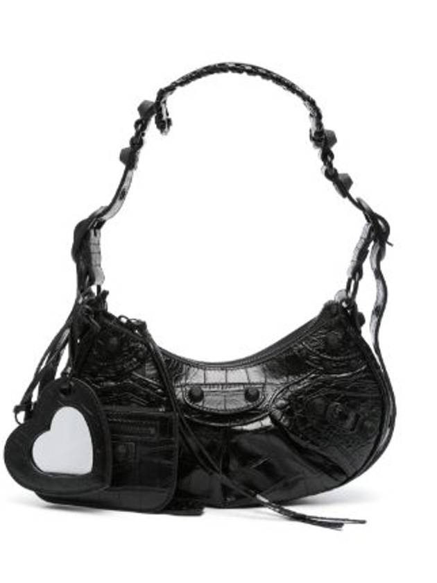 Balenciaga Le Cagole XS Crocodile Leather Shoulder Bag Matte Black