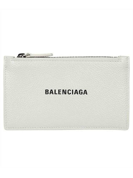 Balenciaga Logo Print Zipper Card Wallet White