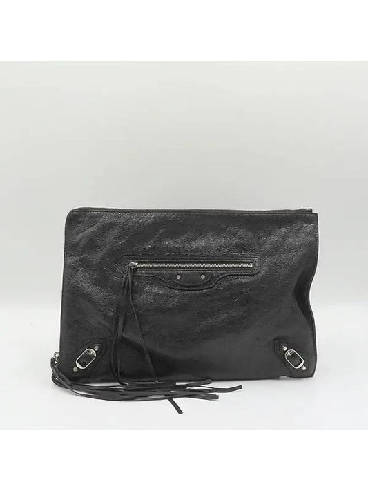 Balenciaga 362967 Black leather classic gold zip up decoration clutch bag