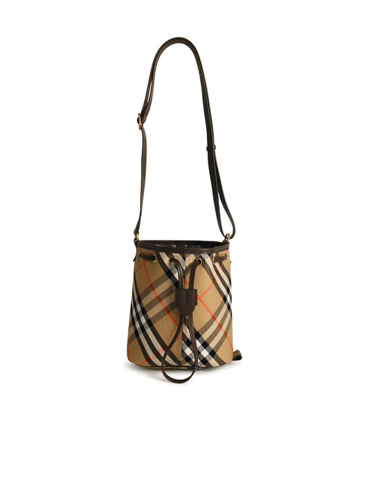 Burberry 'Check' Bucket Bag In Beige Cotton Blend Woman