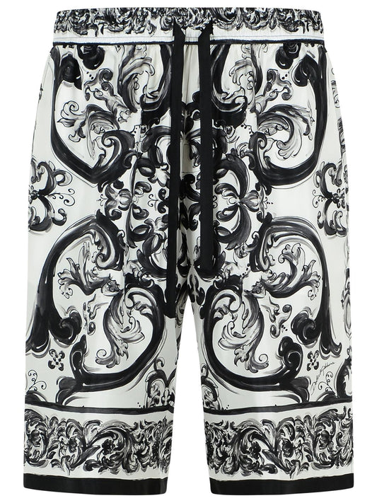 Dolce & Gabbana 'Maiolica' Black Silk Bermuda Shorts Men