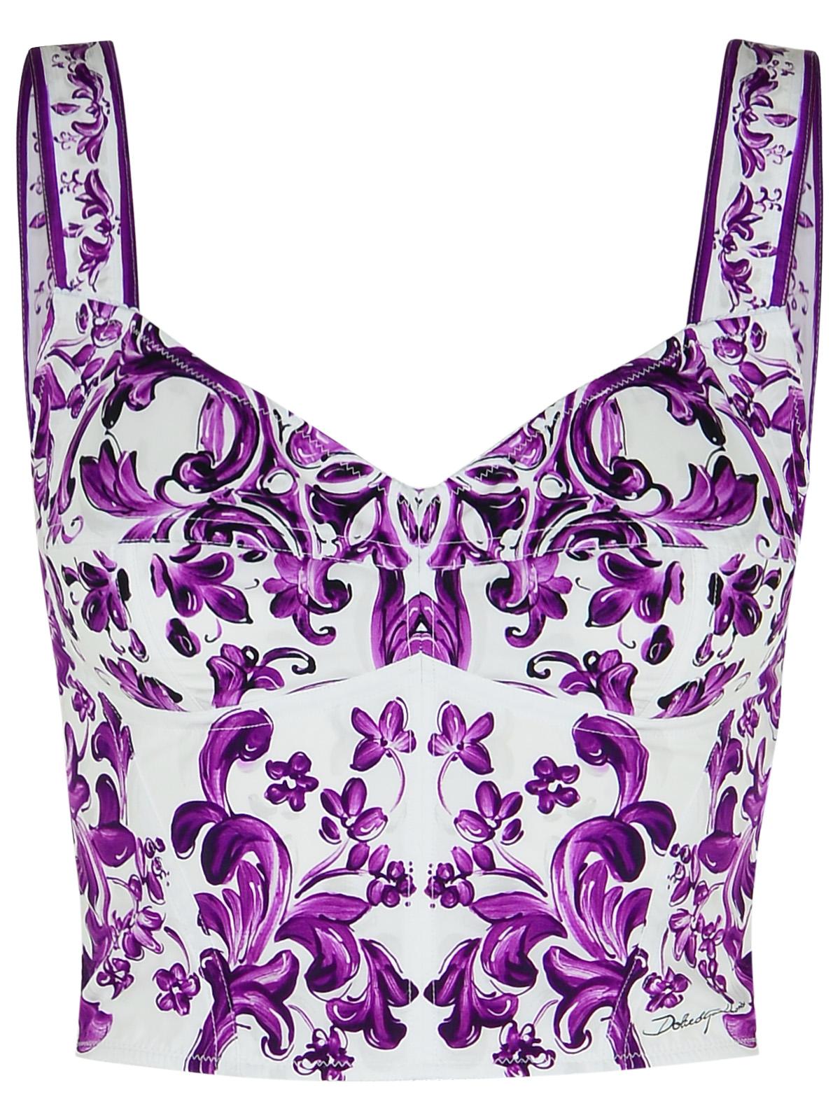 Dolce & Gabbana Majolica Print Cotton Blend Bustier Women