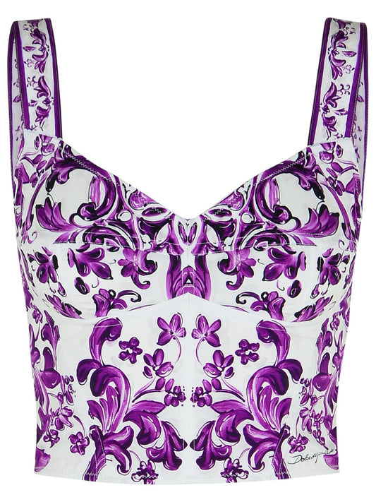 Dolce & Gabbana Majolica Print Cotton Blend Bustier Women