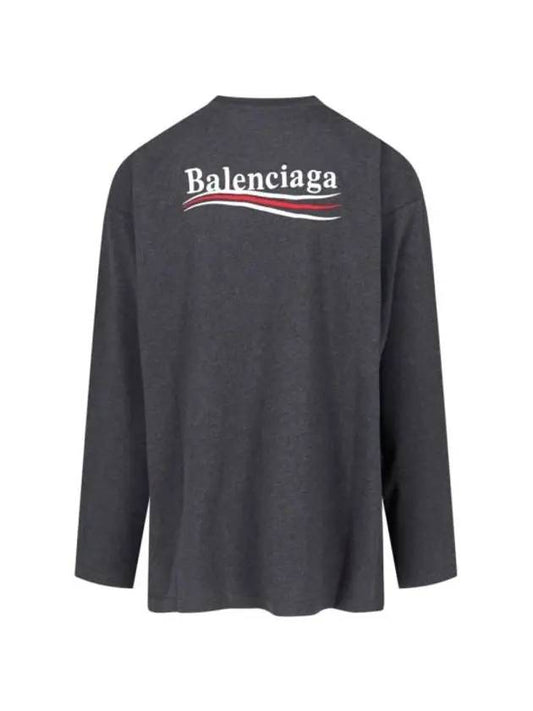 Balenciaga Embroidered Logo Cotton Long Sleeve T-Shirt Grey