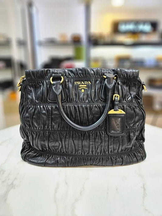 Gucci Prada Goffre Nappa Leather Lambskin Black Tote Bag B1336M