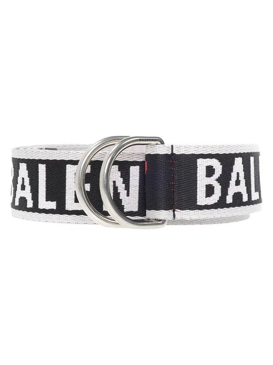 Balenciaga D Ring Embroidered Logo Fabric Belt Black