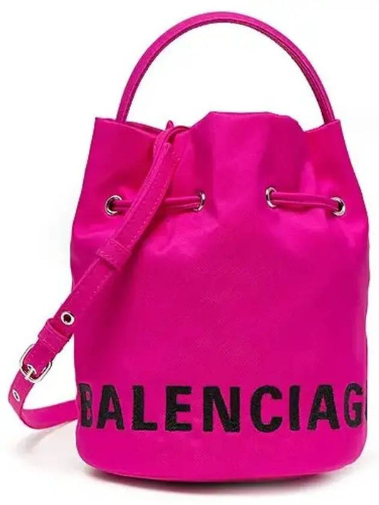 Balenciaga Logo Drawstring Bucket Bag Pink