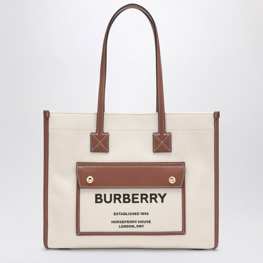 Burberry Freya Small Beige/Leather Tote Women