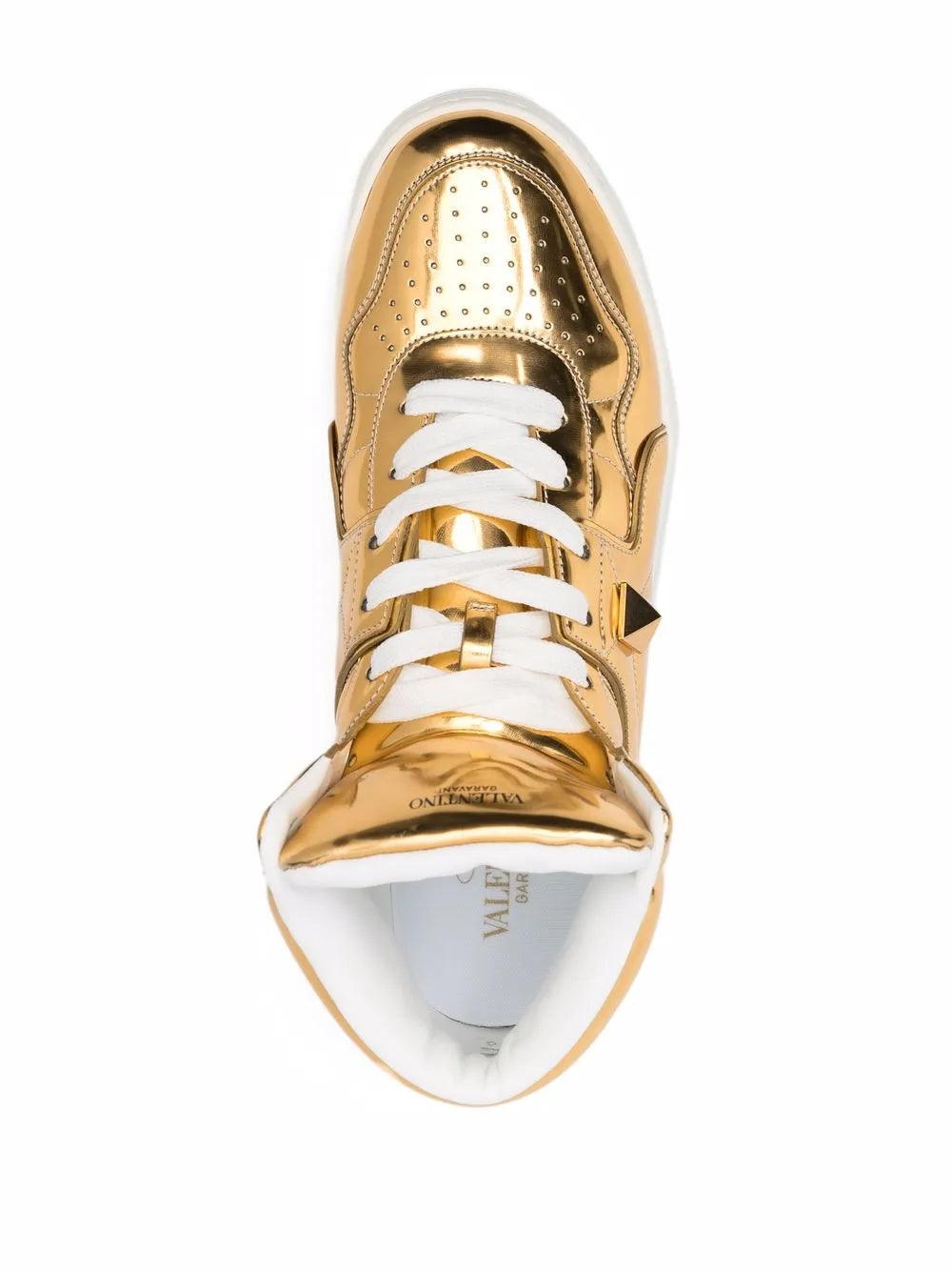Valentino Garavani Metallic-Effect Lace-Up Sneakers 45 Gold