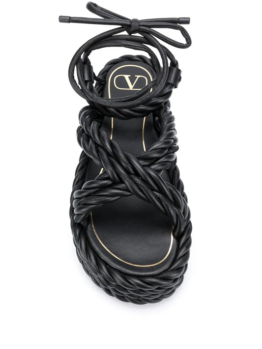 Valentino Garavani Rope Wedge Sandals 38 Black