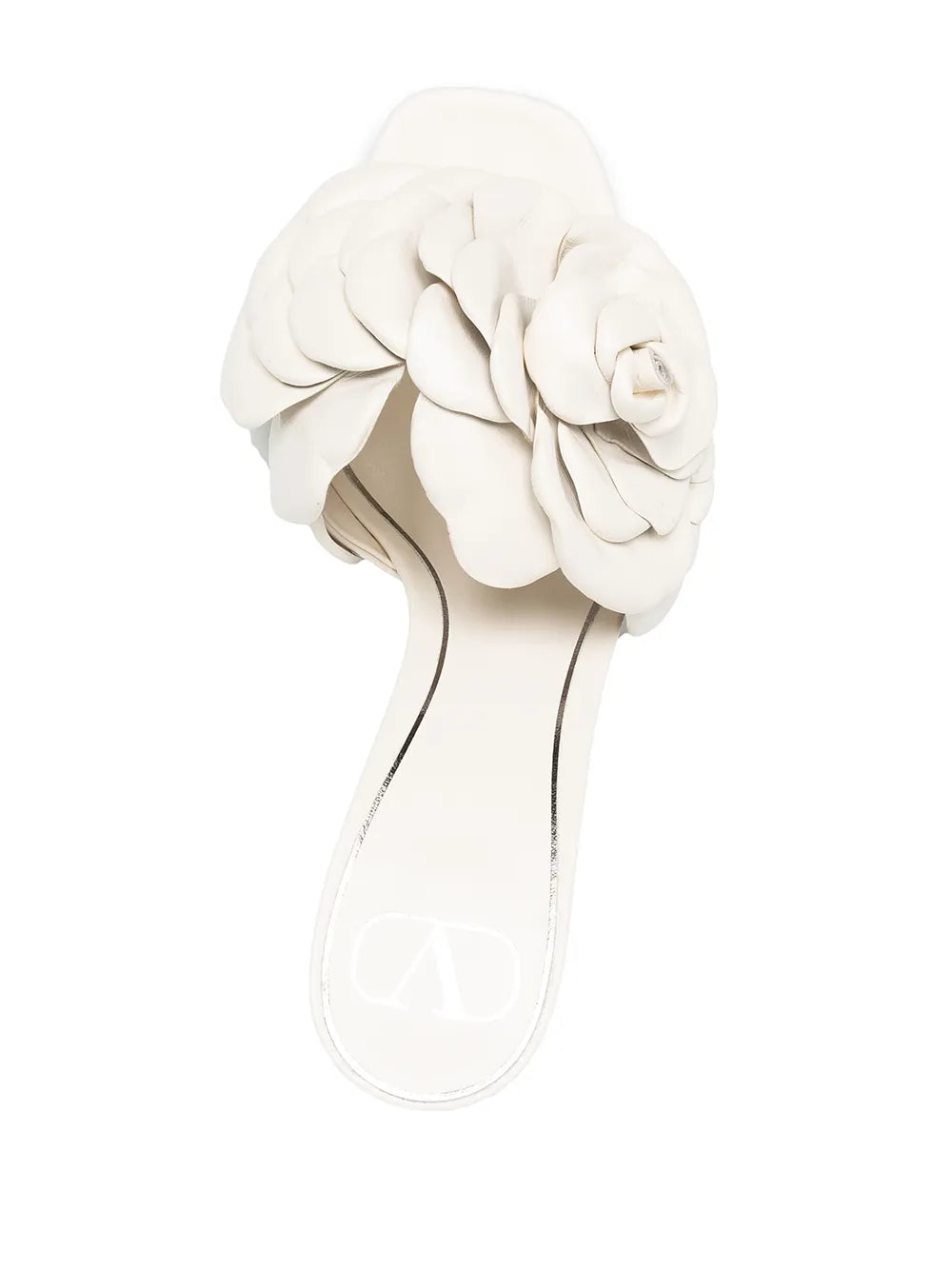 Valentino Garavani Floral Appliqué Leather Mules 37 Ivory