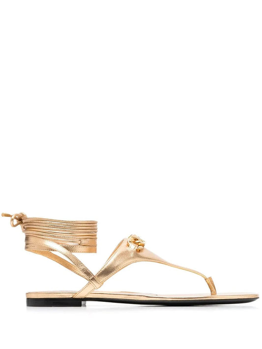 Valentino Garavani Vlogo Leather Sandals 36.5 Gold