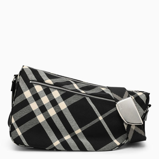 Burberry Shield Large Messenger Bag Black/Calico Cotton Blend With Check Pattern Men