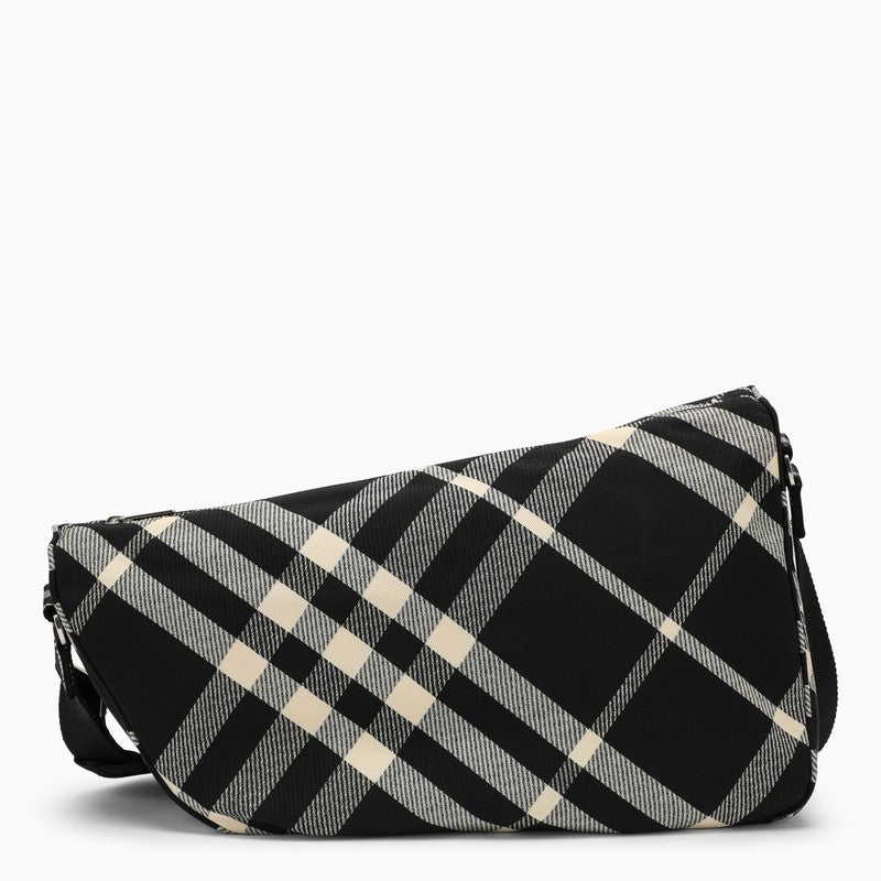 Burberry Shield Large Messenger Bag Black/Calico Cotton Blend With Check Pattern Men