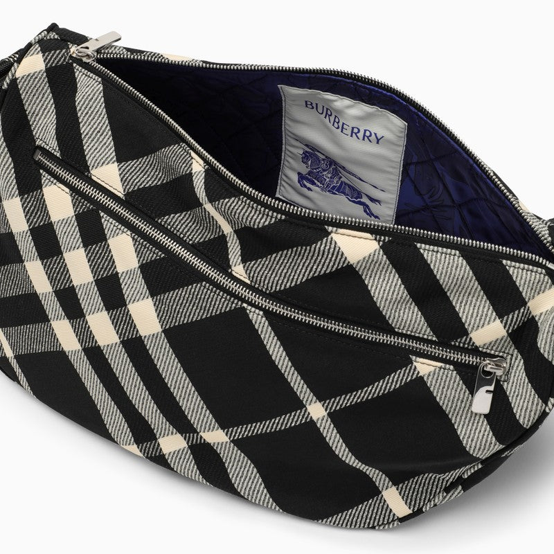 Burberry Shield Large Messenger Bag Black/Calico Cotton Blend With Check Pattern Men