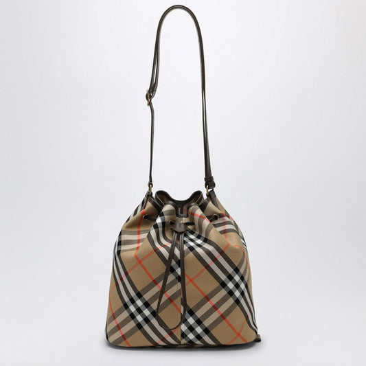 Burberry Medium Beige Bucket Bag With Check Pattern Women