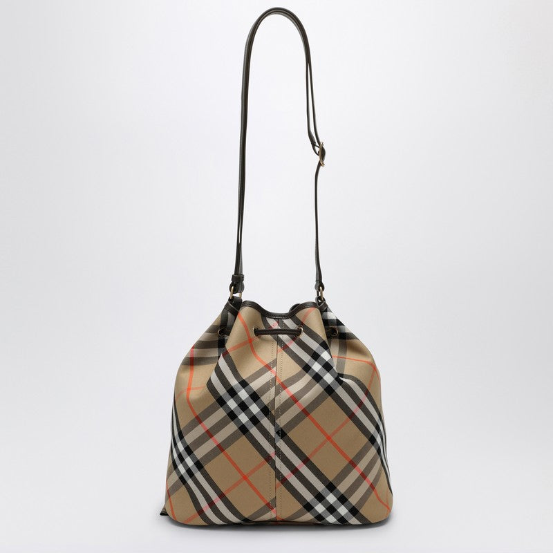 Burberry Medium Beige Bucket Bag With Check Pattern Women