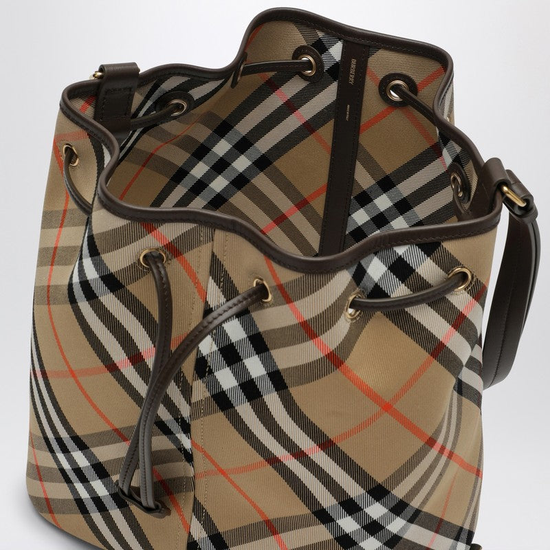 Burberry Medium Beige Bucket Bag With Check Pattern Women