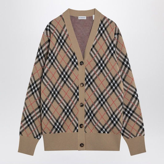 BURBERRY Check Pattern Wool and Mohair Blend Cardigan