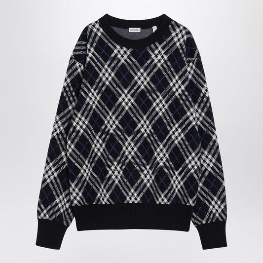 BURBERRY Check-Pattern Wool Blend Crew Neck Sweater