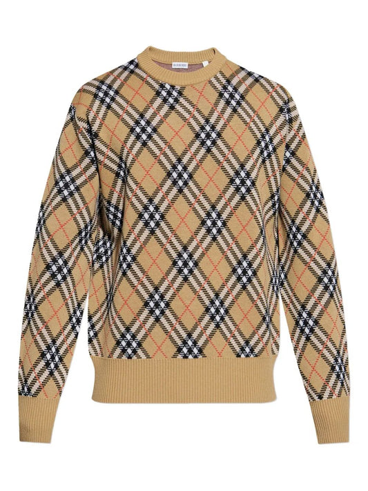 BURBERRY Check-Pattern Wool Crew Neck Sweater