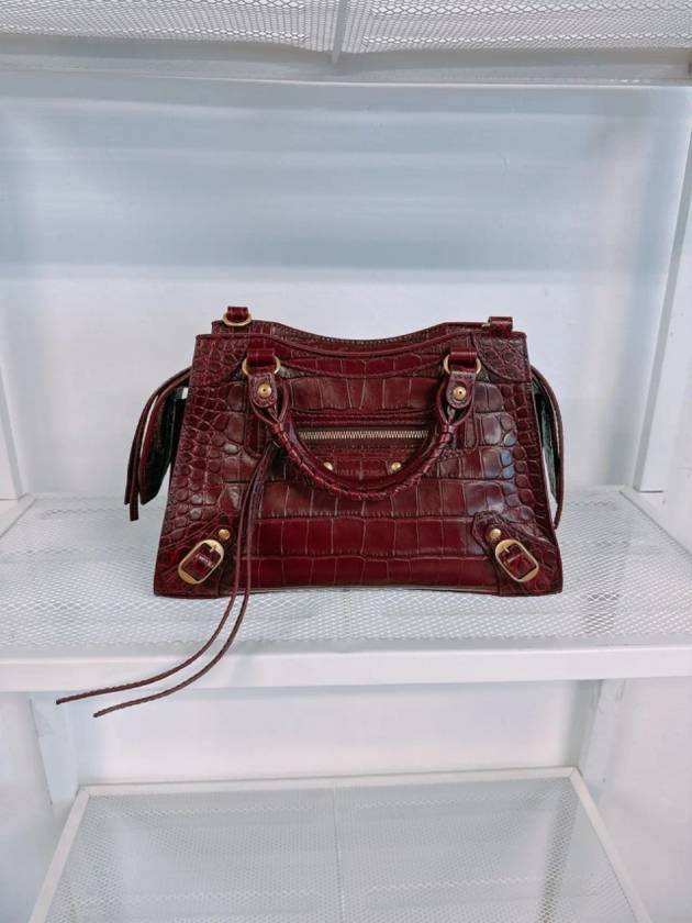 Balenciaga Women s Burgundy Neo Classic Croc Calf Leather Mini City Bag 638524 23EF1 6526
