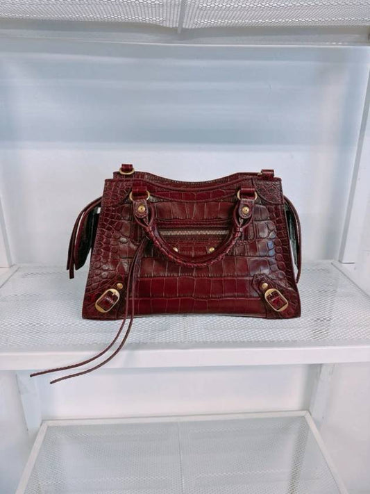 Balenciaga Women s Burgundy Neo Classic Croc Calf Leather Mini City Bag 638524 23EF1 6526