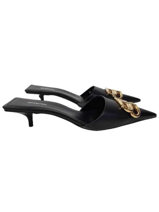 Balenciaga Gold BB Logo Mule Heel Black