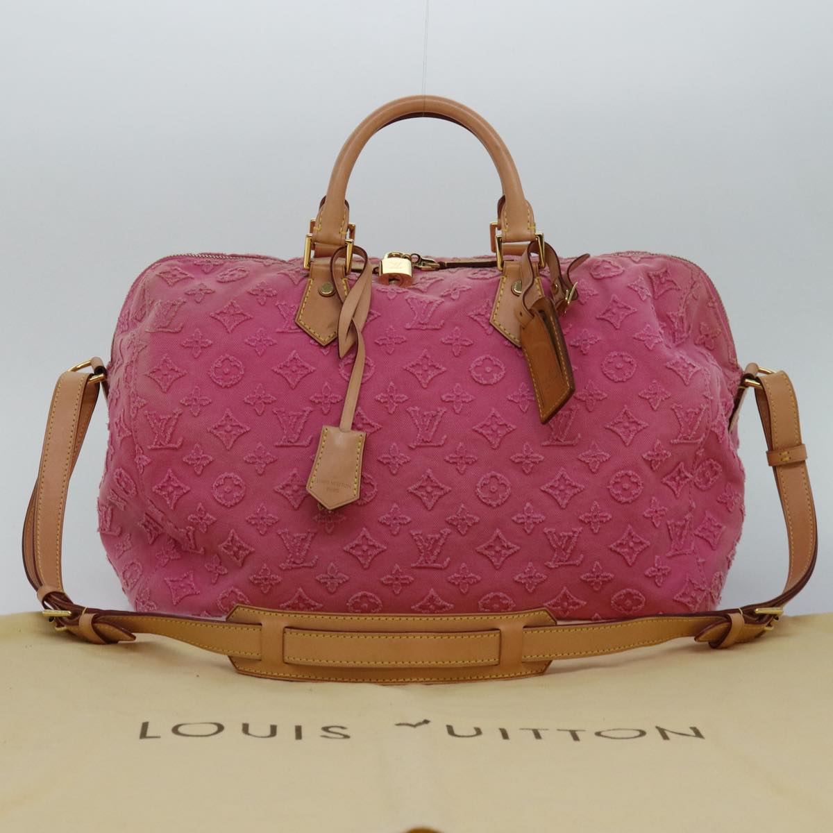 LOUIS VUITTON Monogram Stone Speedy Bandouliere 35 Bag Rose M40831 82931A