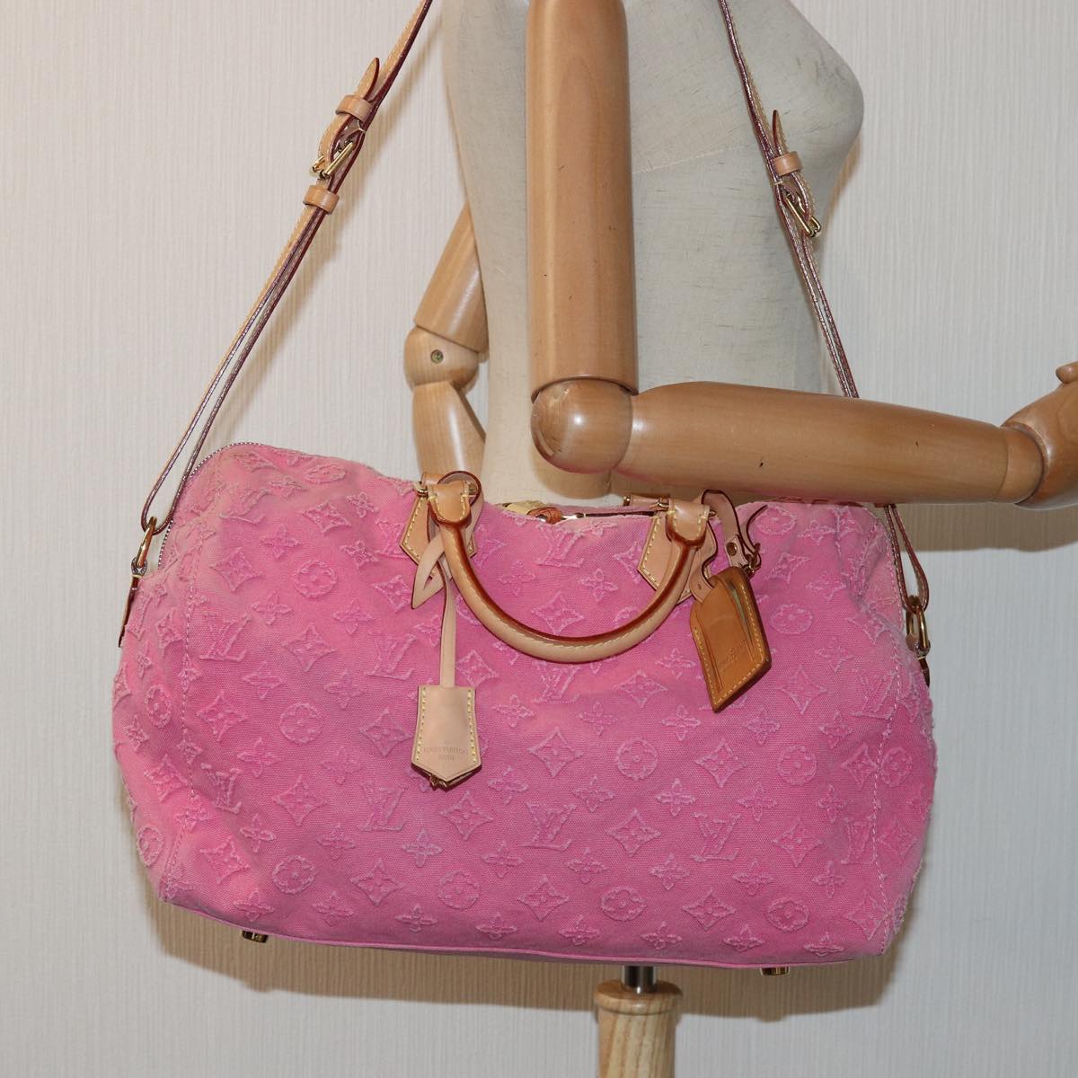 LOUIS VUITTON Monogram Stone Speedy Bandouliere 35 Bag Rose M40831 82931A