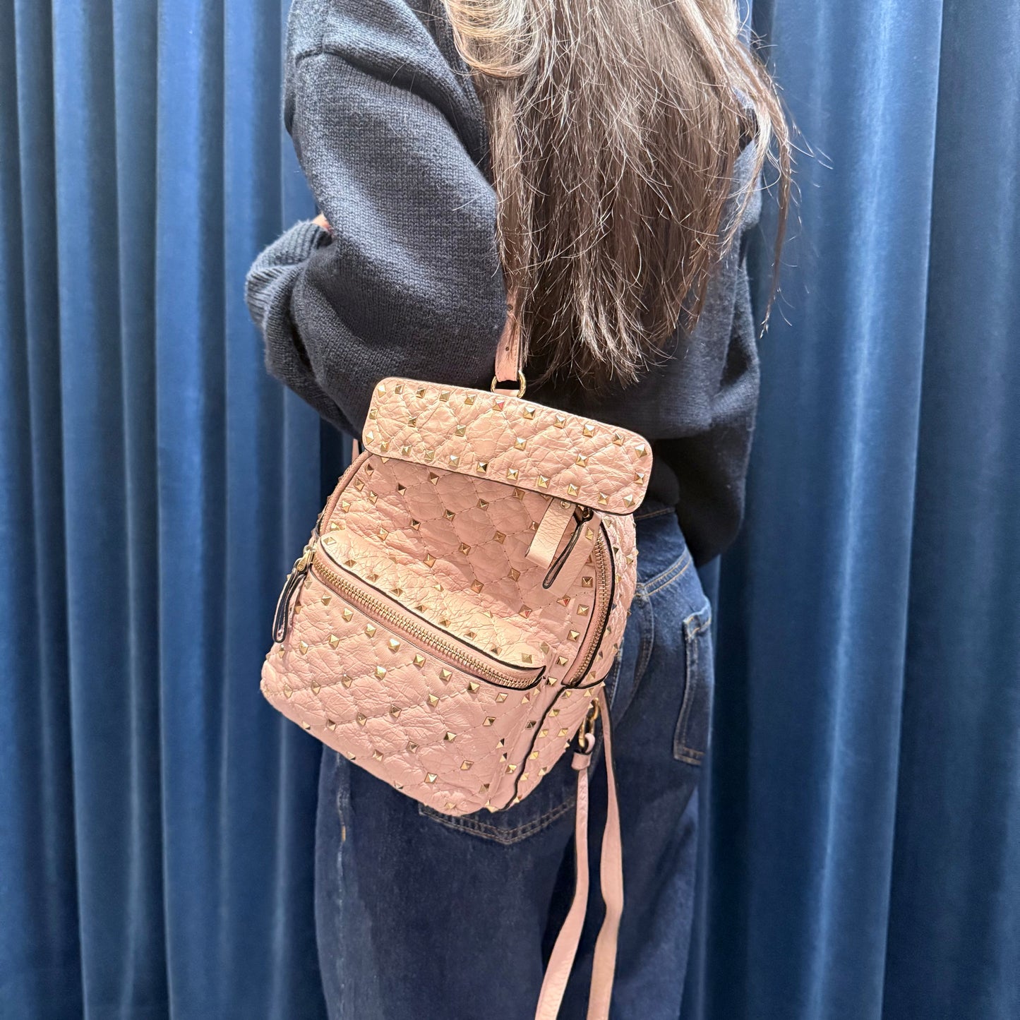 VALENTINO GARAVANI Nappa Quilted Mini Rockstud Spike Backpack Poudre