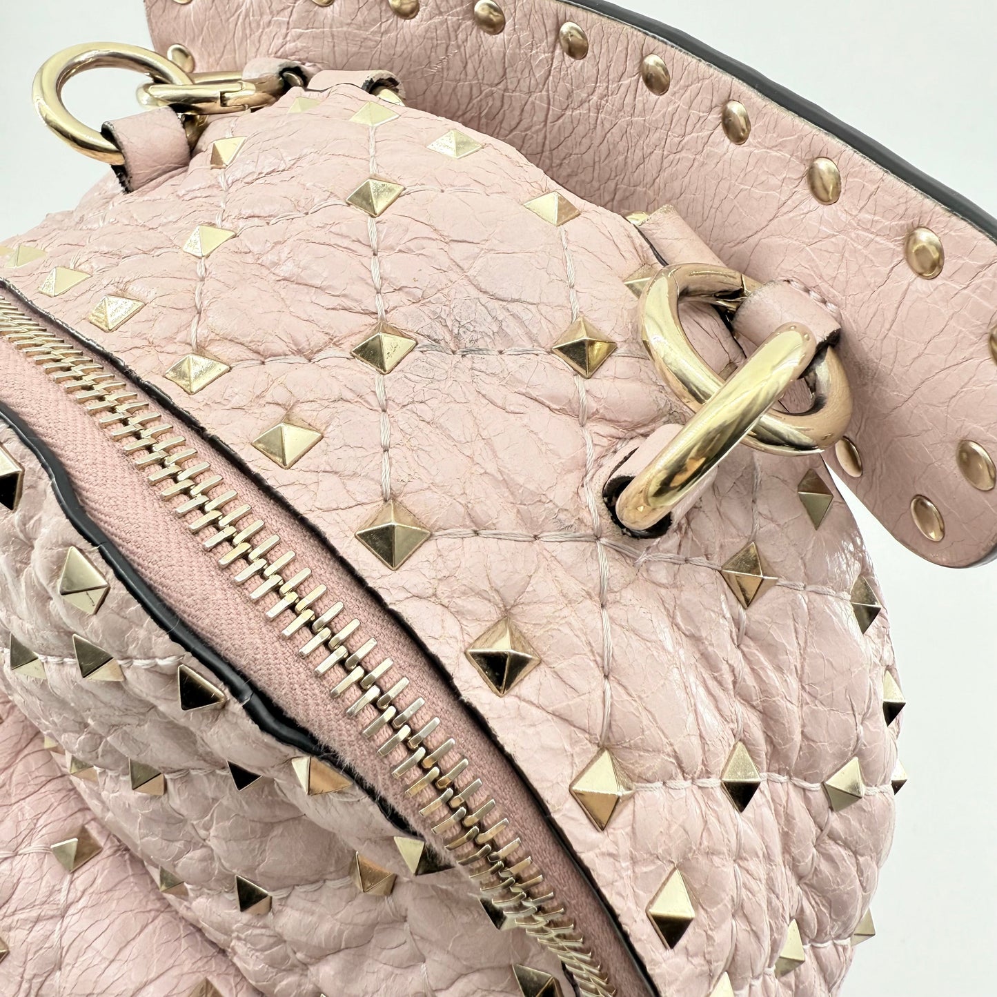 VALENTINO GARAVANI Nappa Quilted Mini Rockstud Spike Backpack Poudre