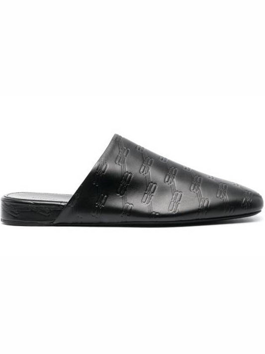 Balenciaga Debossed Logo Leather Mule Black