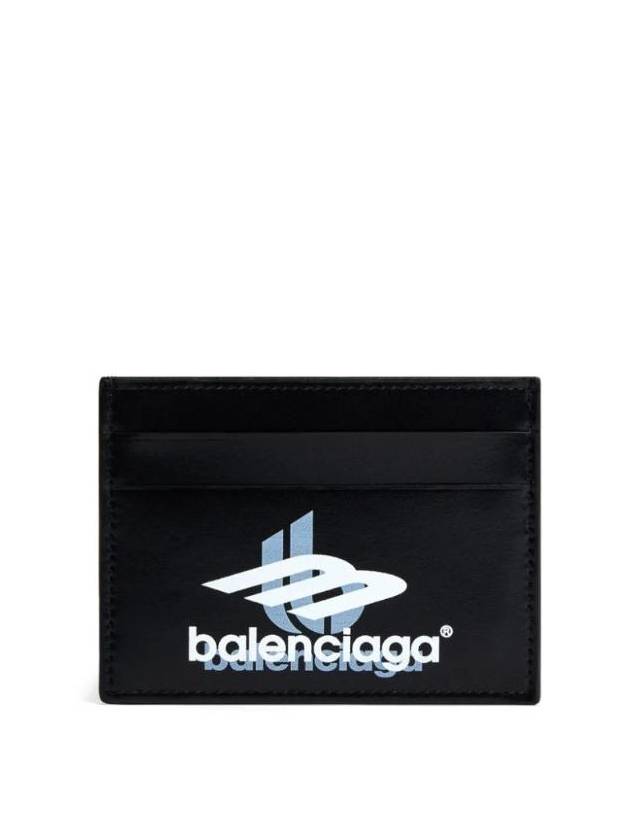 Balenciaga Logo Print Leather Card Wallet Black