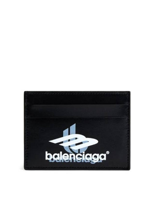 Balenciaga Logo Print Leather Card Wallet Black