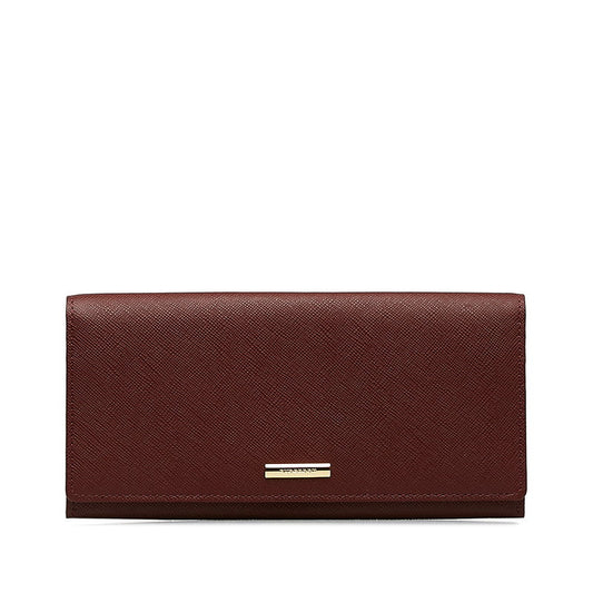 Burberry New Check Long Wallet Wine Red Bordeaux Leather Ladies