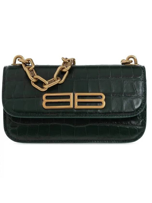 Balenciaga Crocker Leather Gossip Shoulder Bag Green