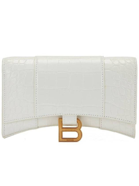 Balenciaga Hourglass Chain Crocodile Embossed Calfskin Medium Wallet White