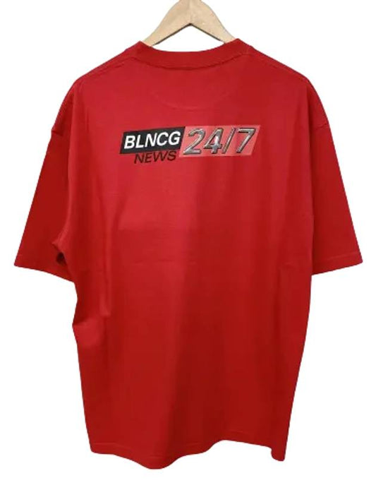 Balenciaga News Logo Print Short Sleeve T-Shirt Red