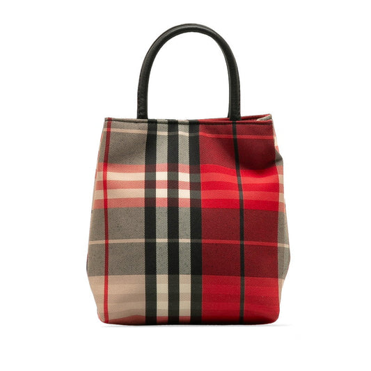 Burberry Nova Check Mini Handbag Red Multicolor Canvas Leather Ladies
