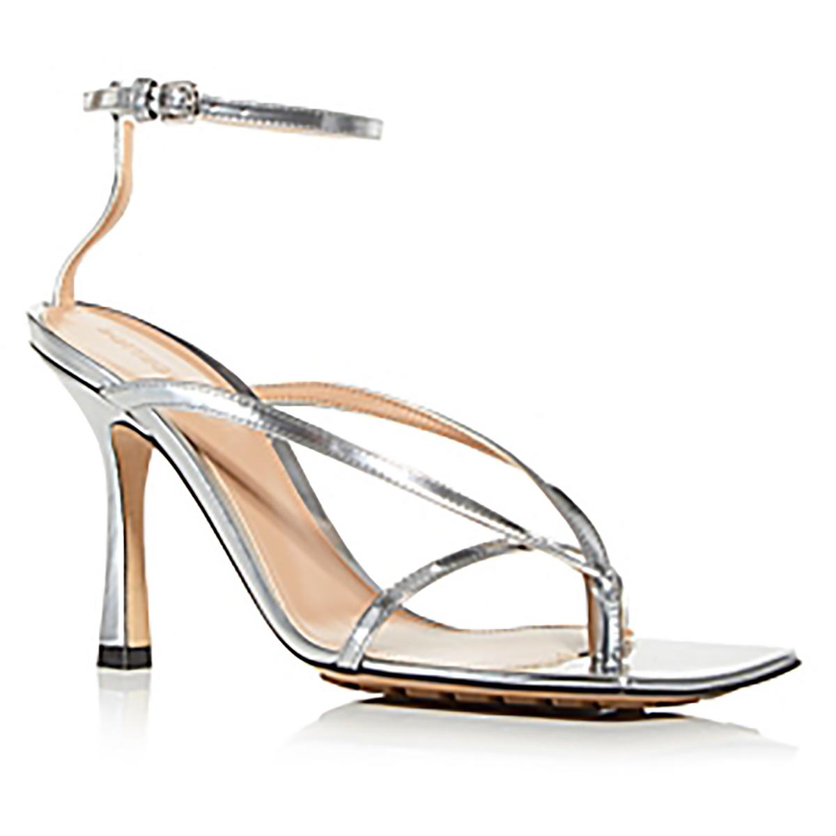 608835V2BG0 Womens Strappy Leather Ankle Strap Mirror Calf Silver