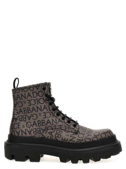 Dolce & Gabbana Men Jacquard Logo Combat Boots