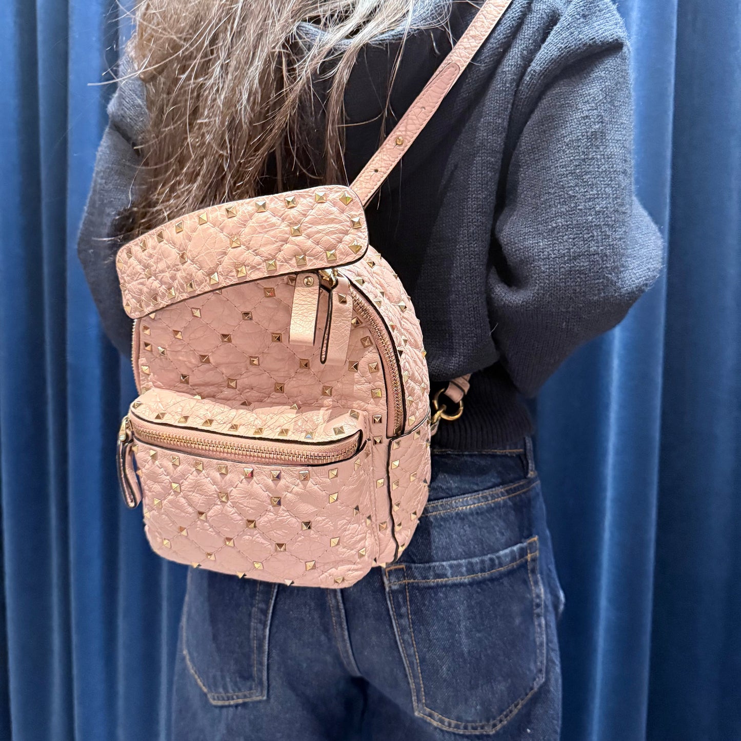 VALENTINO GARAVANI Nappa Quilted Mini Rockstud Spike Backpack Poudre