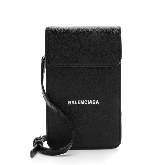 Balenciaga Grained Calfskin Logo Cash Phone Card Holder Flap Bag (SHF-23466)