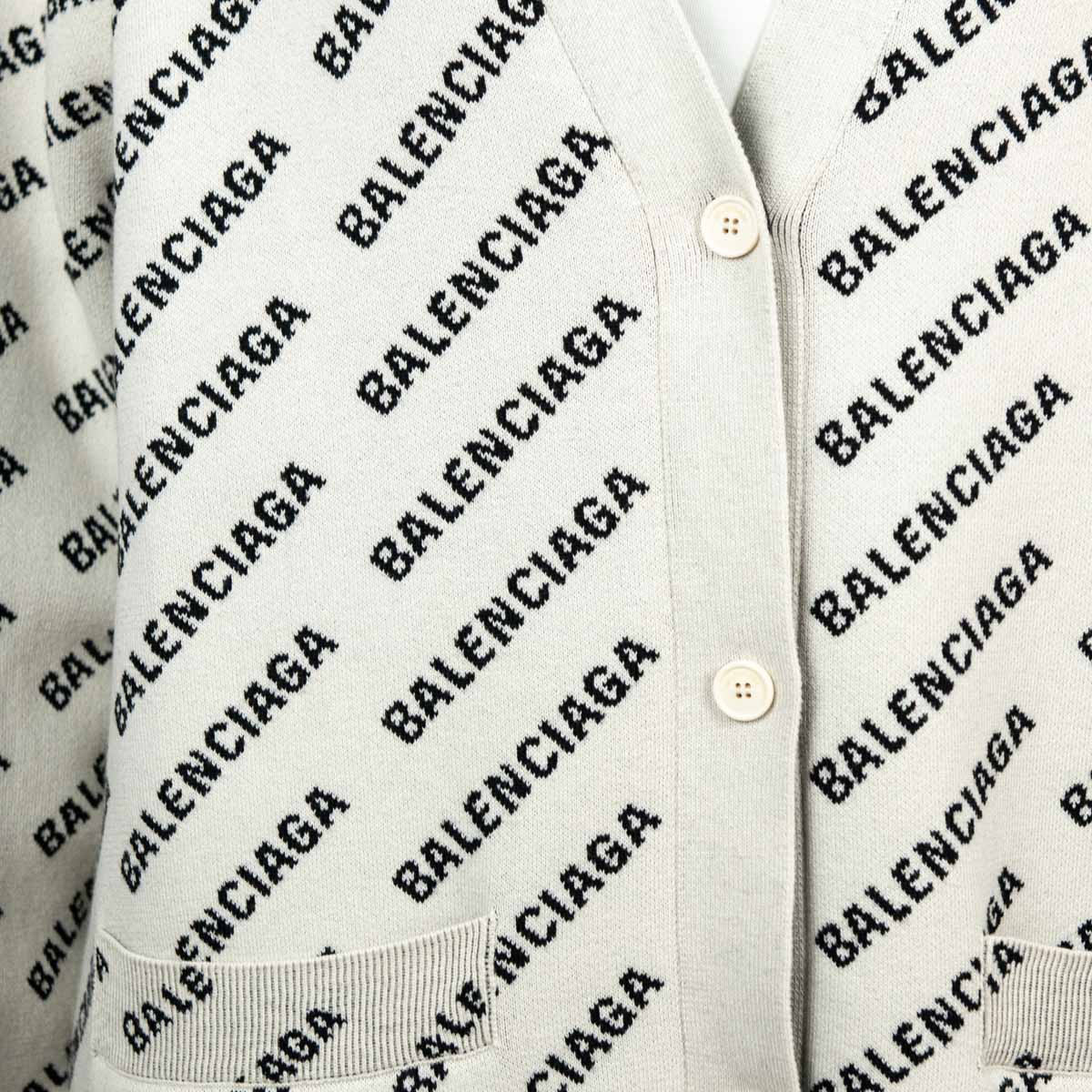 Balenciaga Beige & Black Logo Intarsia Knit V-Neck Cardigan Size XXL