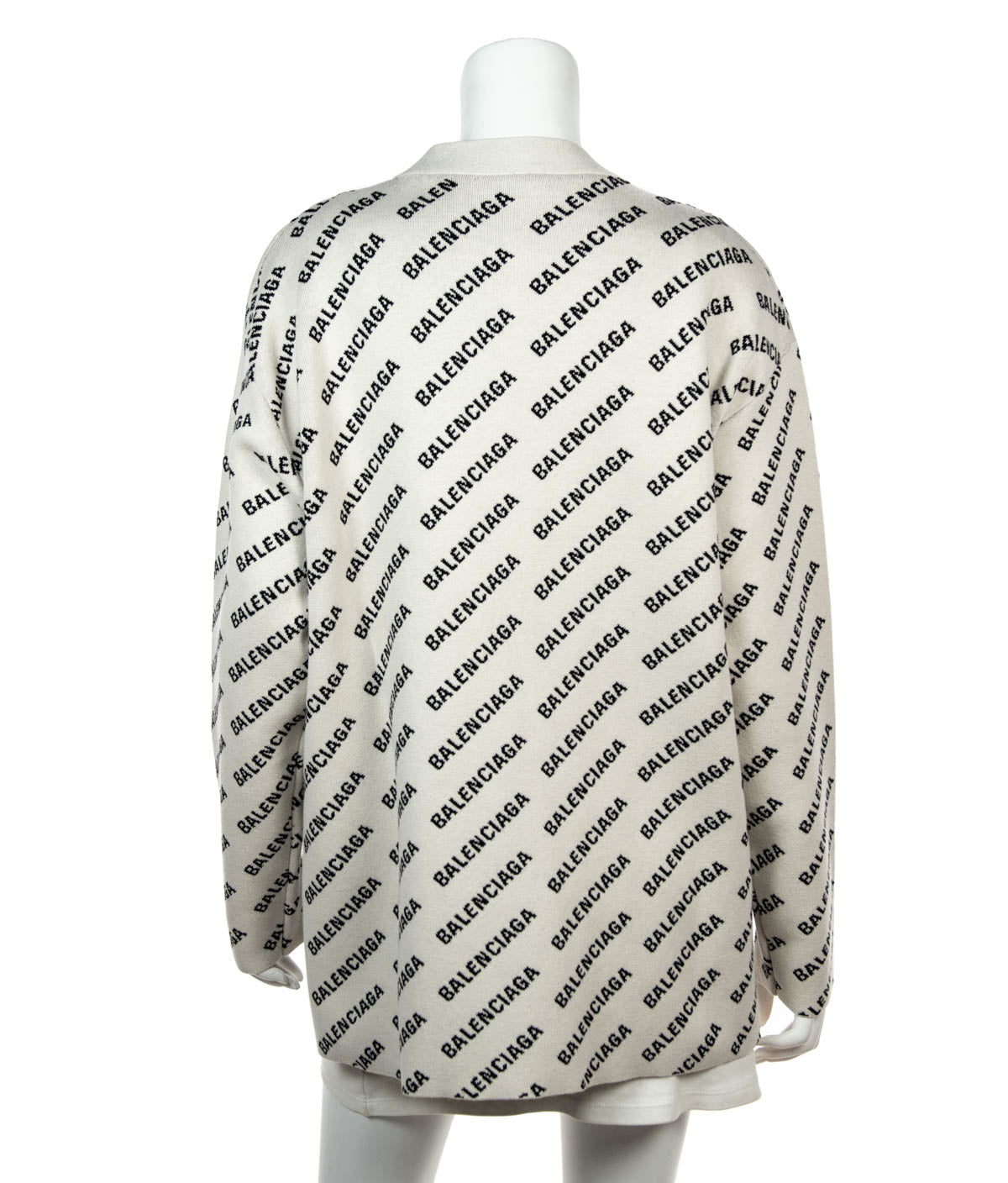 Balenciaga Beige & Black Logo Intarsia Knit V-Neck Cardigan Size XXL