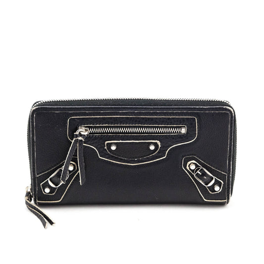 Balenciaga Black Calfskin Classic Highlight Continental Zip Around Wallet